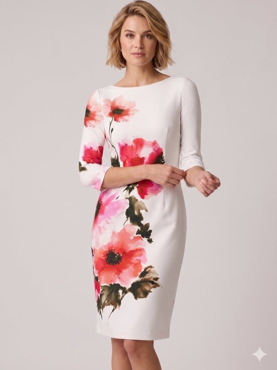 Rickie Freeman for Teri Jon Dresses & Skirts - Rickie Freeman For Teri Jon Women White Floral-Print Scuba Dress Size 10 $480